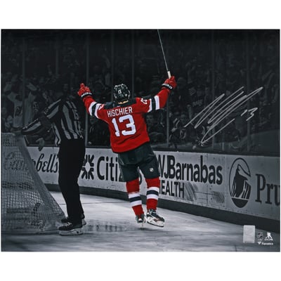 Nico Hischier New Jersey Devils Autographed Fanatics Authentic 16" x 20" Celebration Spotlight Photograph