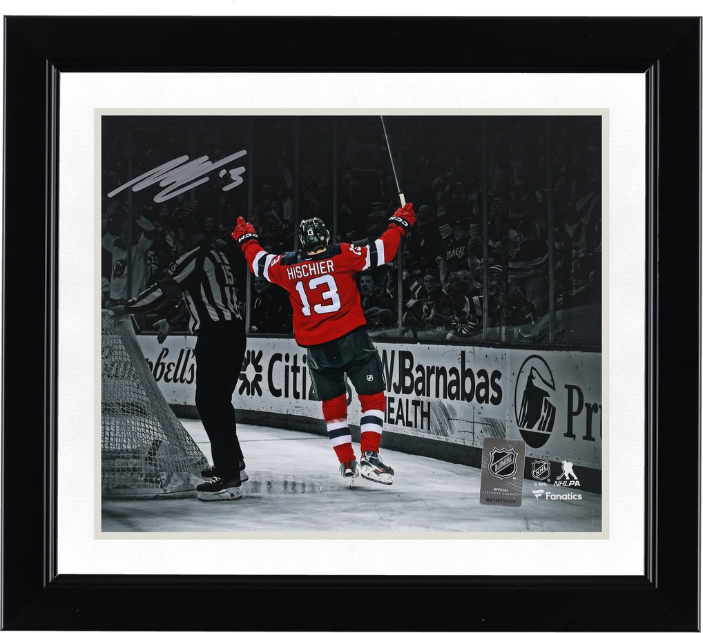 Nico Hischier New Jersey Devils Autographed Fanatics Authentic 8" x 10" Celebration Spotlight Photograph
