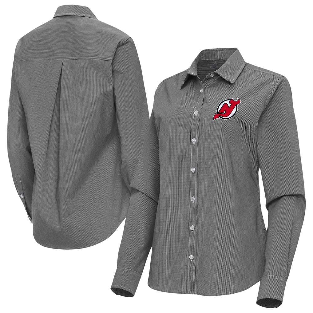 New Jersey Devils Antigua Women's Porter Woven Tri-Blend Long Sleeve Button-Up Shirt - Black