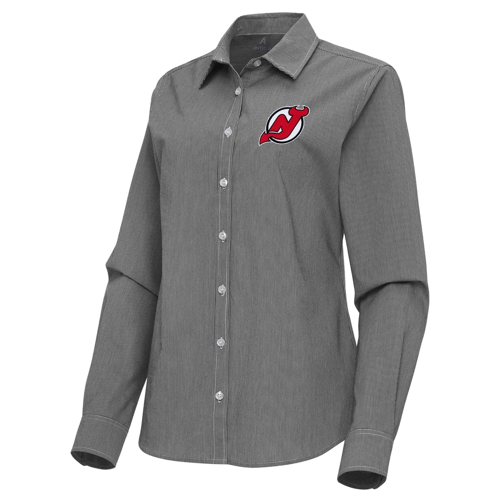 New Jersey Devils Antigua Women's Porter Woven Tri-Blend Long Sleeve Button-Up Shirt - Black