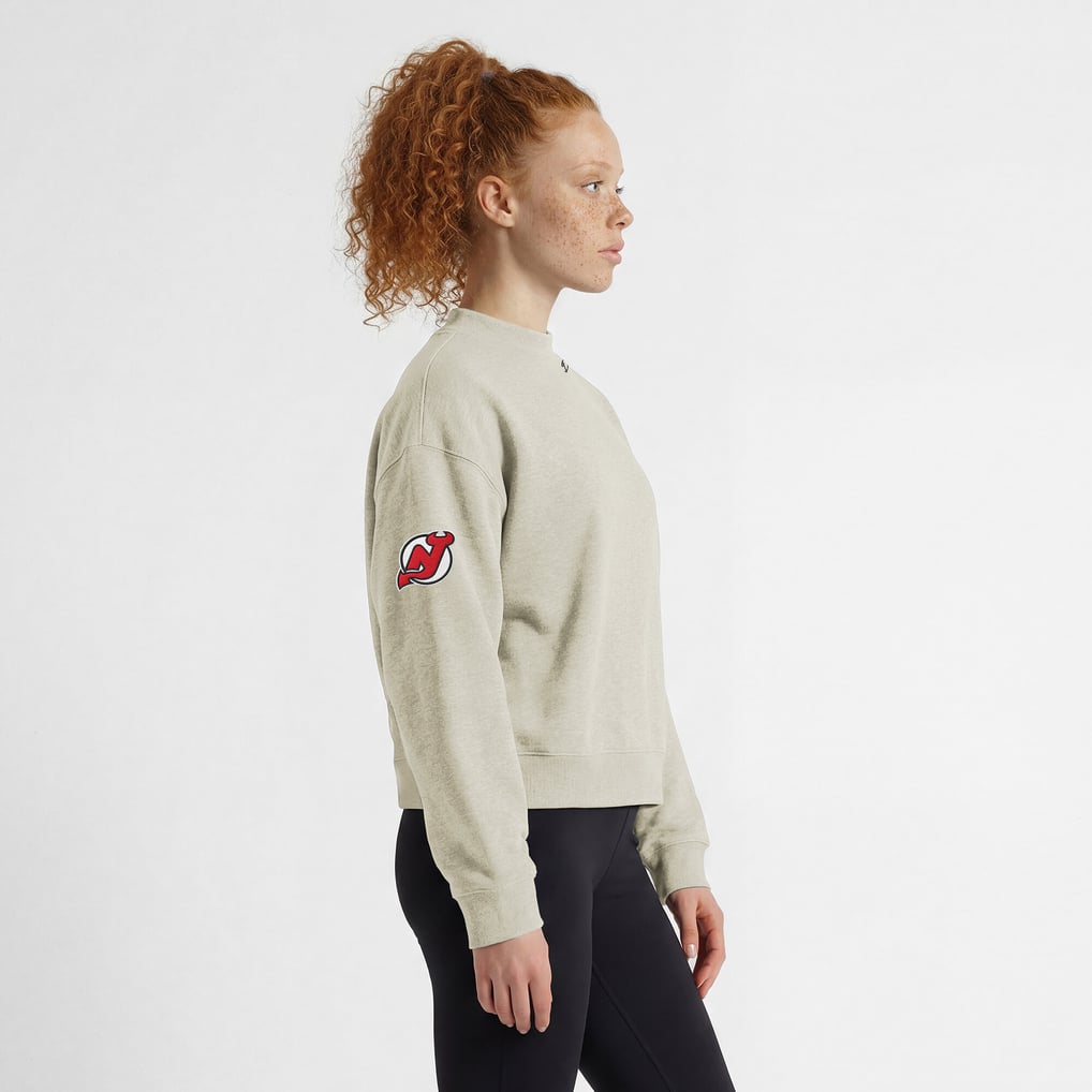  New Jersey Devils Champion Women's Collar Script Triumph Fleece Crewneck Sweatshirt - Oatmeal