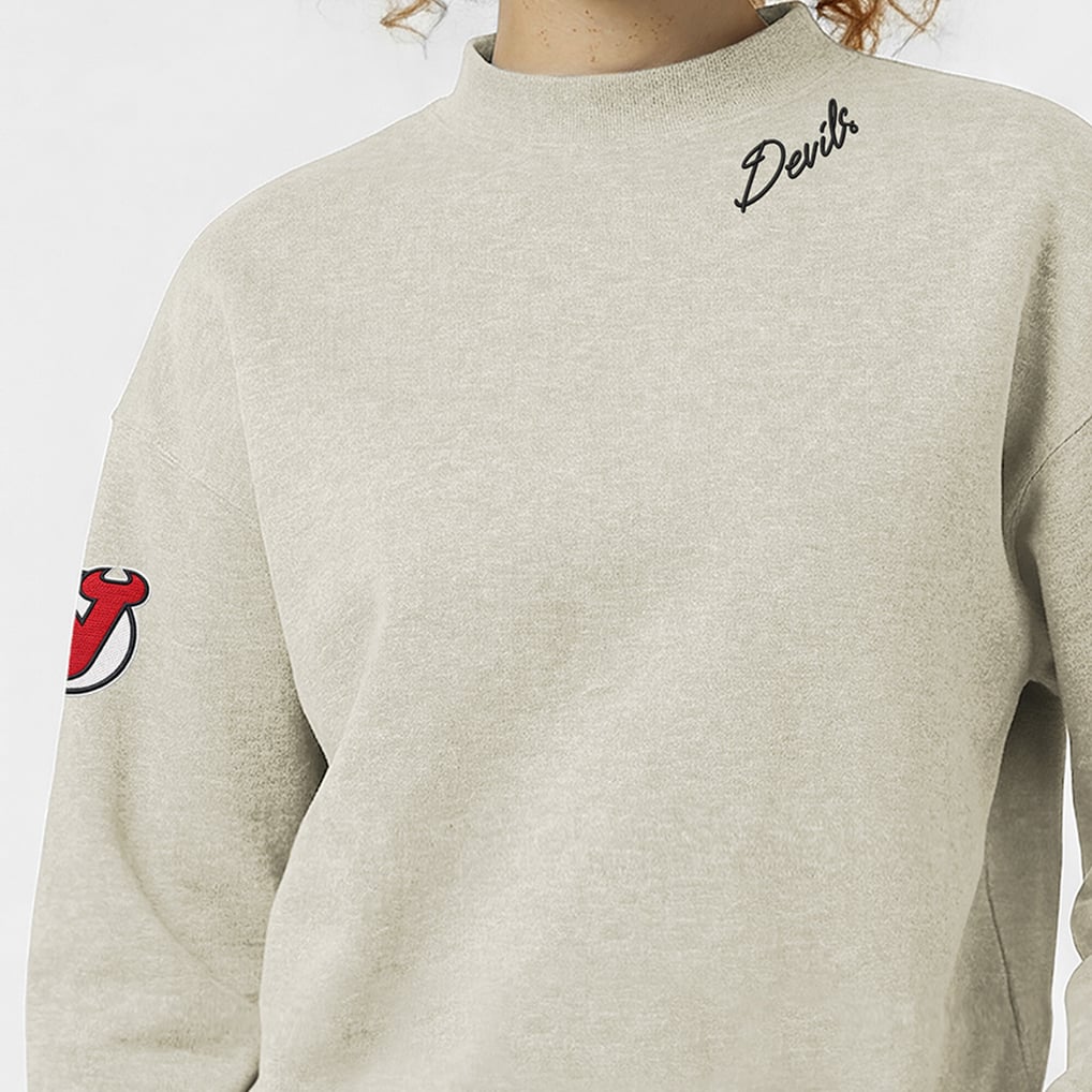  New Jersey Devils Champion Women's Collar Script Triumph Fleece Crewneck Sweatshirt - Oatmeal