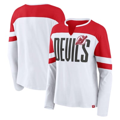 New Jersey Devils Fanatics Women's Frozen Long Sleeve Notch Neck T-Shirt - White/Red