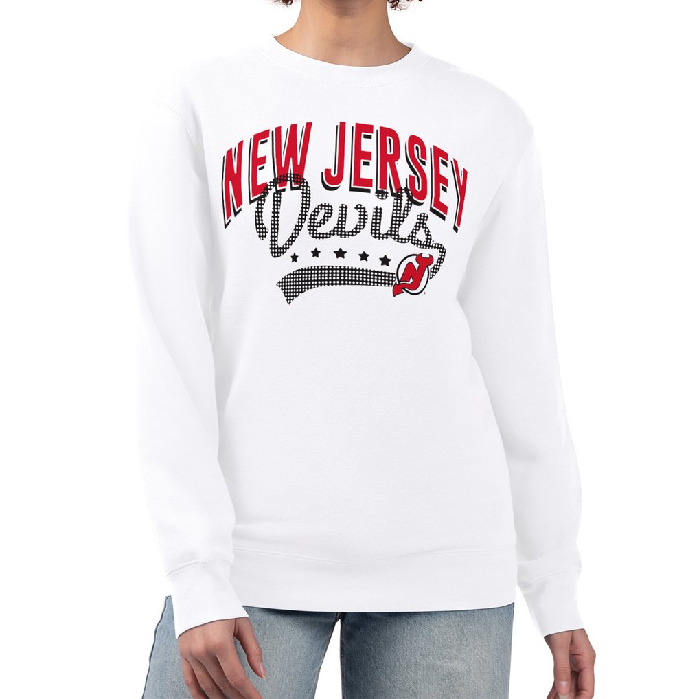  New Jersey Devils G-III 4Her by Carl Banks Women's Filigree Team Graphic Fleece Pullover Sweatshirt - White