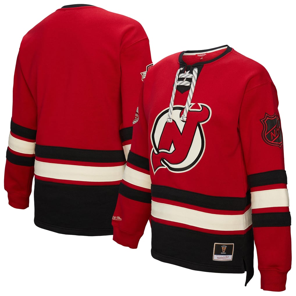 New Jersey Devils Mitchell & Ness Women's Heritage Lace-Up Pullover Sweatshirt - Red