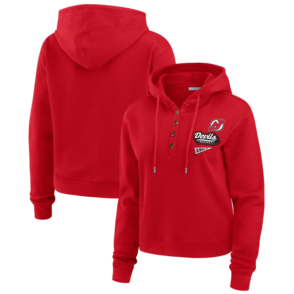  New Jersey Devils WEAR by Erin Andrews Women's Waffle-Knit Pullover Hoodie - Red