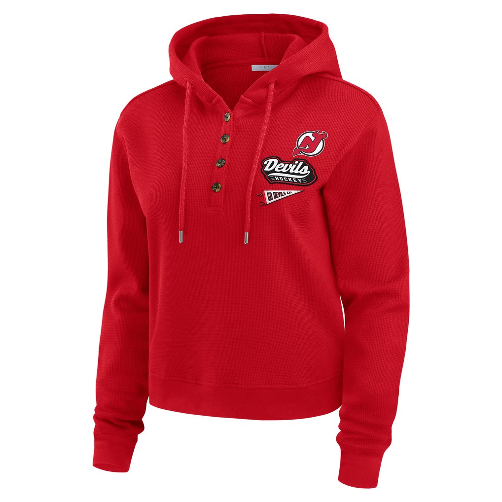  New Jersey Devils WEAR by Erin Andrews Women's Waffle-Knit Pullover Hoodie - Red
