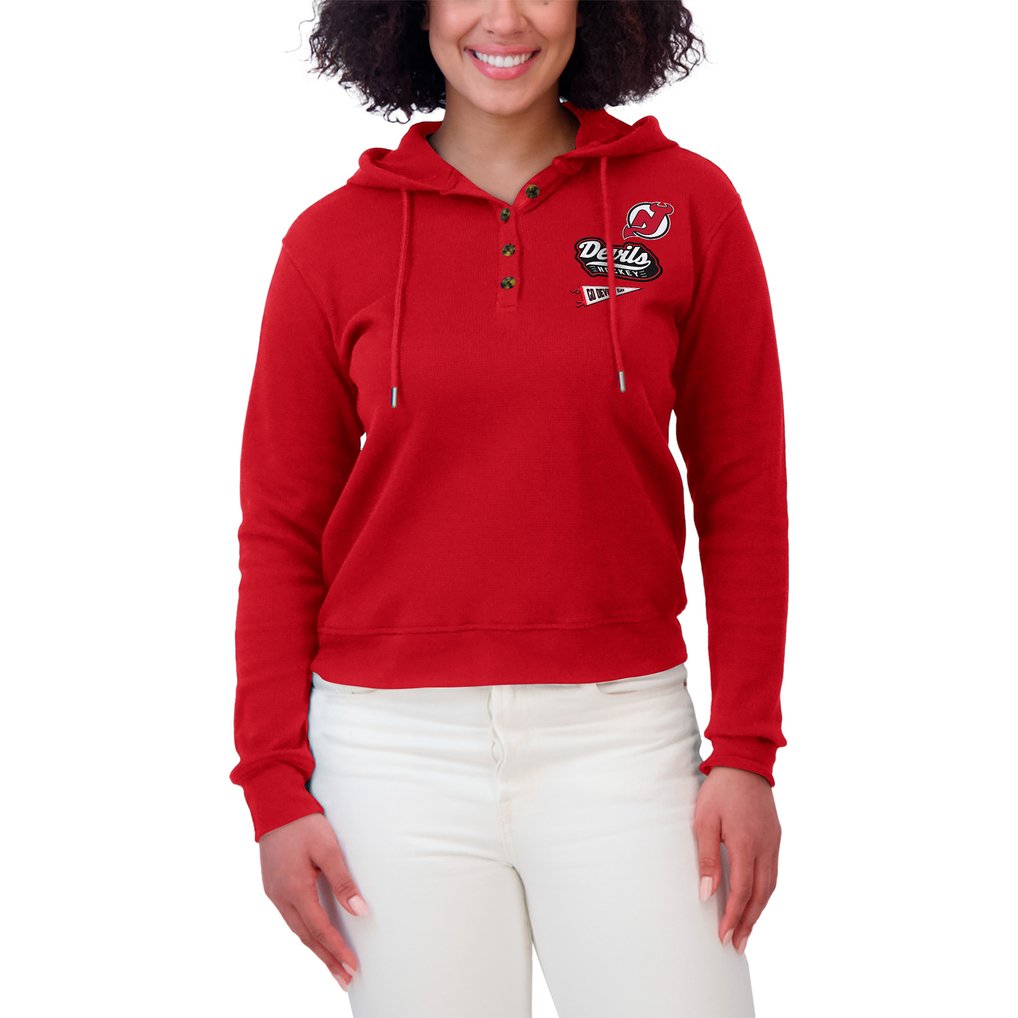  New Jersey Devils WEAR by Erin Andrews Women's Waffle-Knit Pullover Hoodie - Red