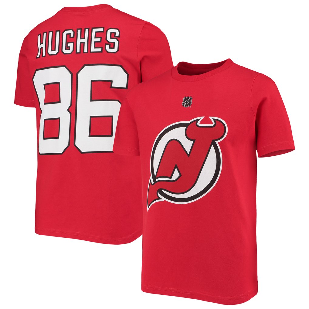 Jack Hughes New Jersey Devils Youth Player Name & Number T-Shirt - Red