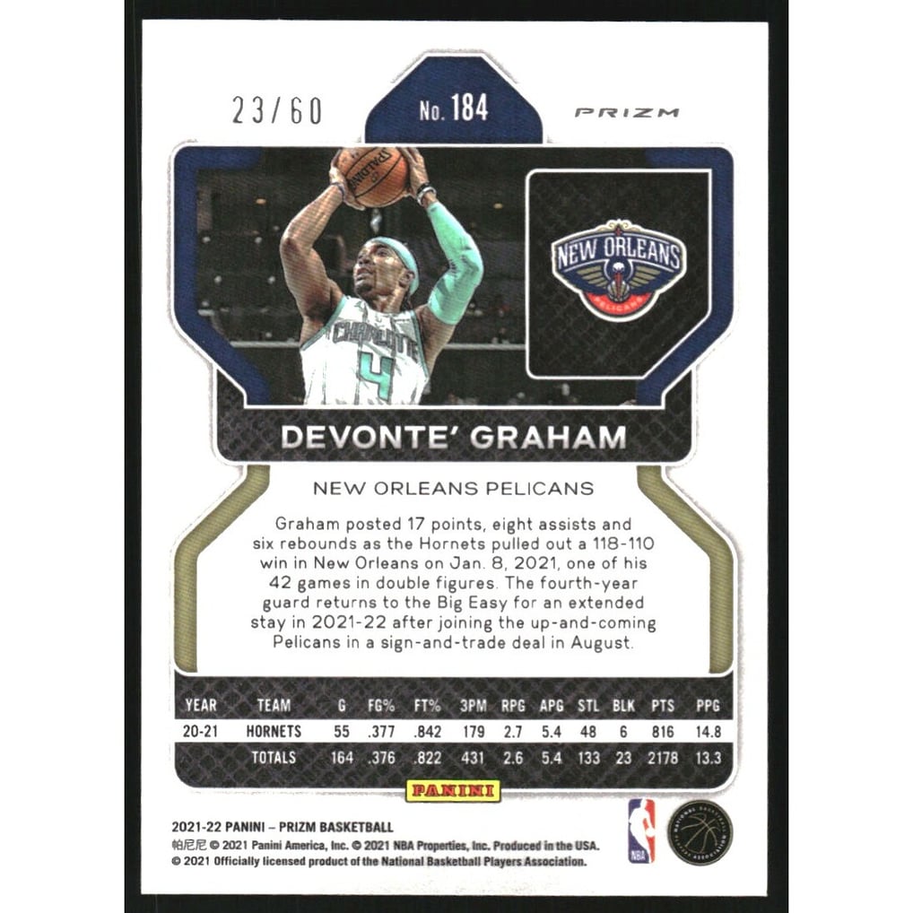 2021-22 Panini Prizm Prizms Orange Wave #184 Devonte' Graham