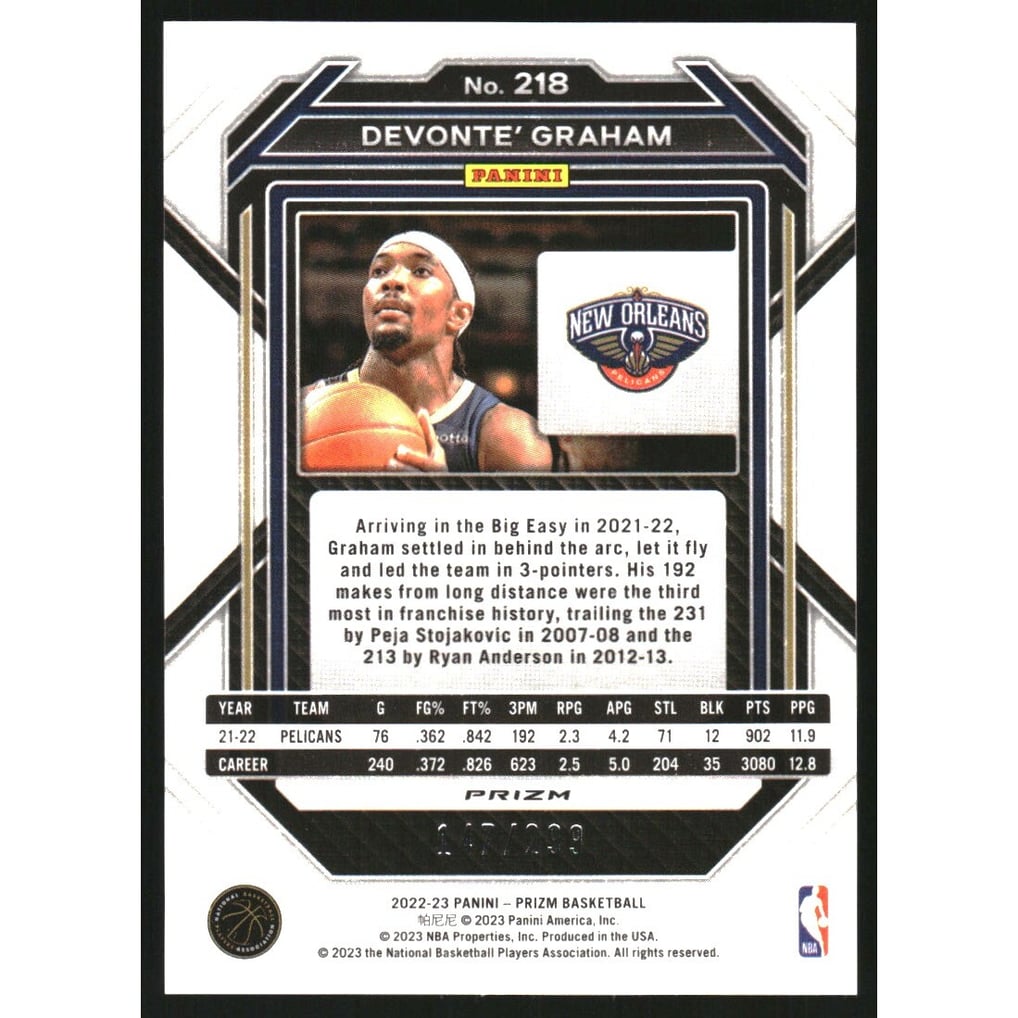 2022-23 Panini Prizm Prizms Red #218 Devonte' Graham