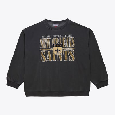  New Orleans Saints Mitchell & Ness Downtown Crew Vintage Logo Sweatshirt - Black