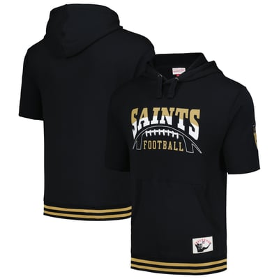 New Orleans Saints Mitchell & Ness Pre-Game Short Sleeve Pullover Hoodie - Black