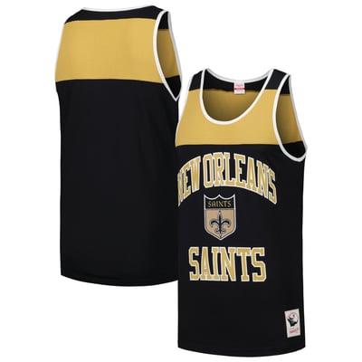 New Orleans Saints Mitchell & Ness Gridiron Classics Heritage Colorblock Tank Top - Black/Gold