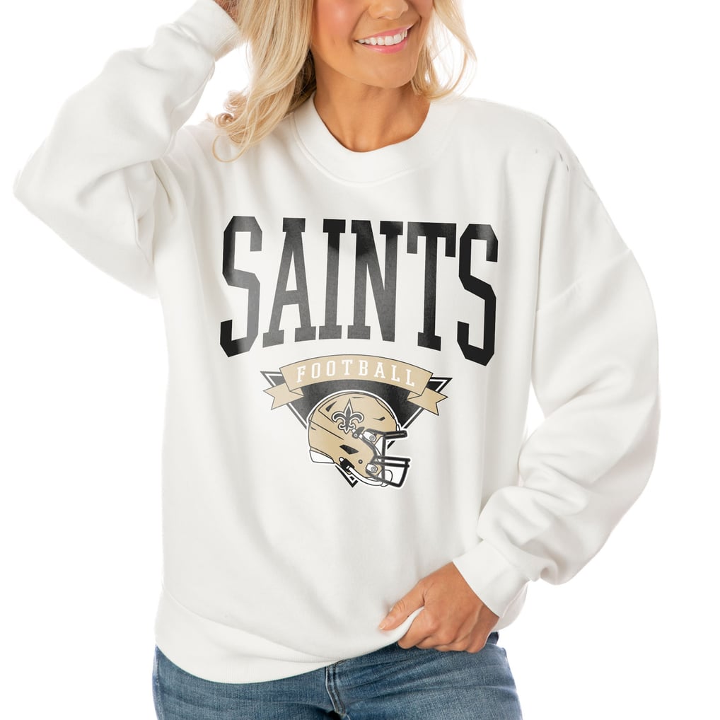 New Orleans Saints Gameday Couture Women's Oversized Yard Line Tri-Blend Pullover Sweatshirt - White