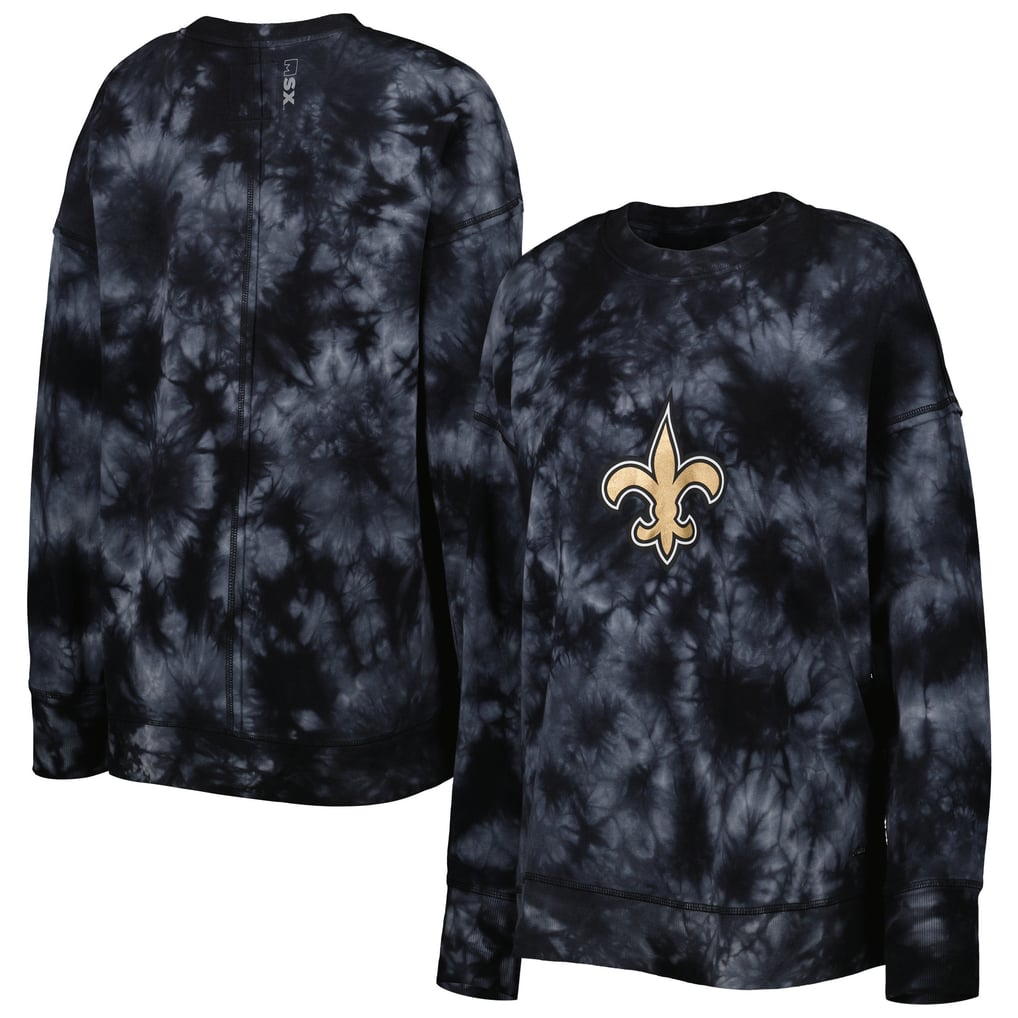 New Orleans Saints MSX by Michael Strahan Women's Bailey Tie-Dye Tri-Blend Pullover Sweatshirt - Black