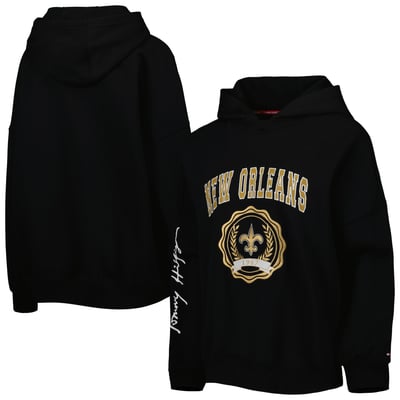New Orleans Saints Tommy Hilfiger Women's Becca Drop Shoulder Pullover Hoodie - Black