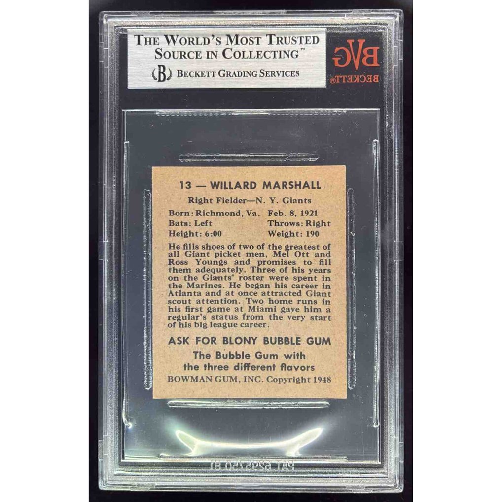 1948 Bowman #13 Willard Marshall RC BGS 9