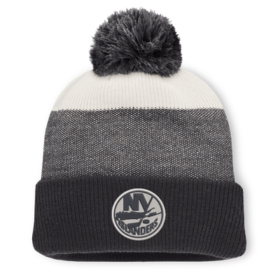 New York Islanders Fanatics Monochrome Cuffed Knit Hat with Pom - Black/Light Beige
