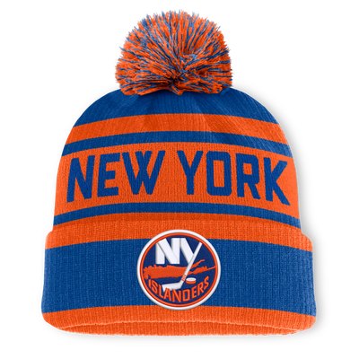 New York Islanders Fanatics Fundamental Cuffed Knit Hat with Pom - Royal/Orange