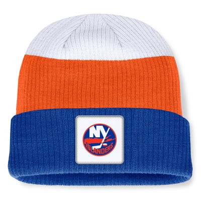  New York Islanders Fanatics Heritage Showboat Color-Block Cuffed Knit Hat - Royal/Orange