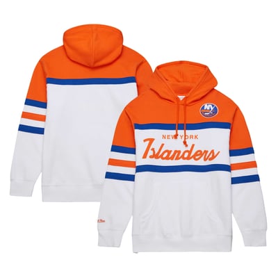 New York Islanders Mitchell & Ness Head Coach Pullover Hoodie - White/Orange