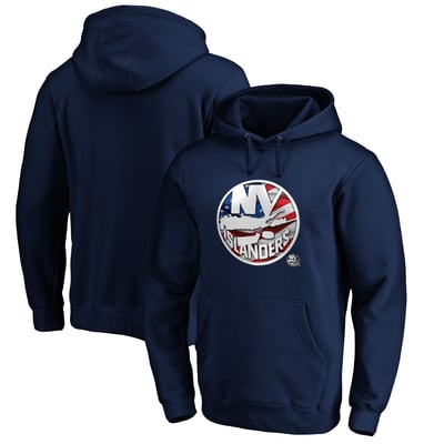 New York Islanders Banner Wave Logo Pullover Hoodie - Navy