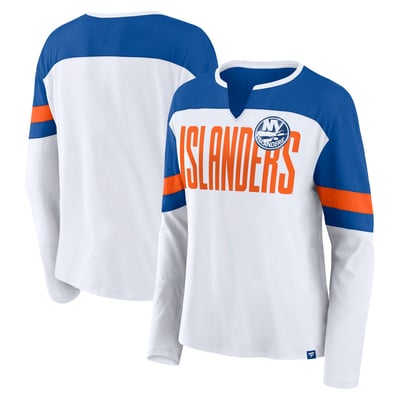 New York Islanders Fanatics Women's Frozen Long Sleeve Notch Neck T-Shirt - White/Royal