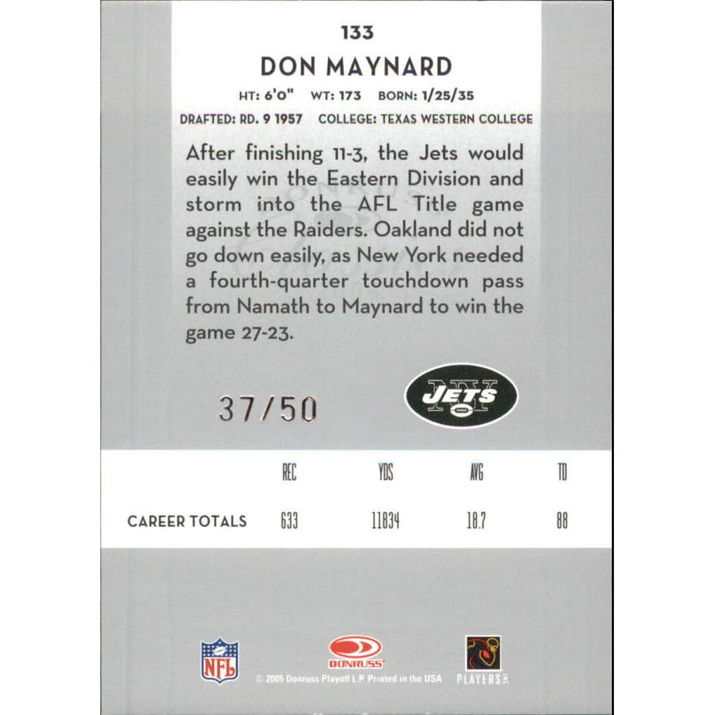 2005 Donruss Classics Timeless Tributes Silver #133 Don Maynard