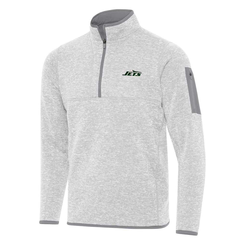 New York Jets Antigua Fortune Quarter-Zip Pullover Jacket - Heather Gray