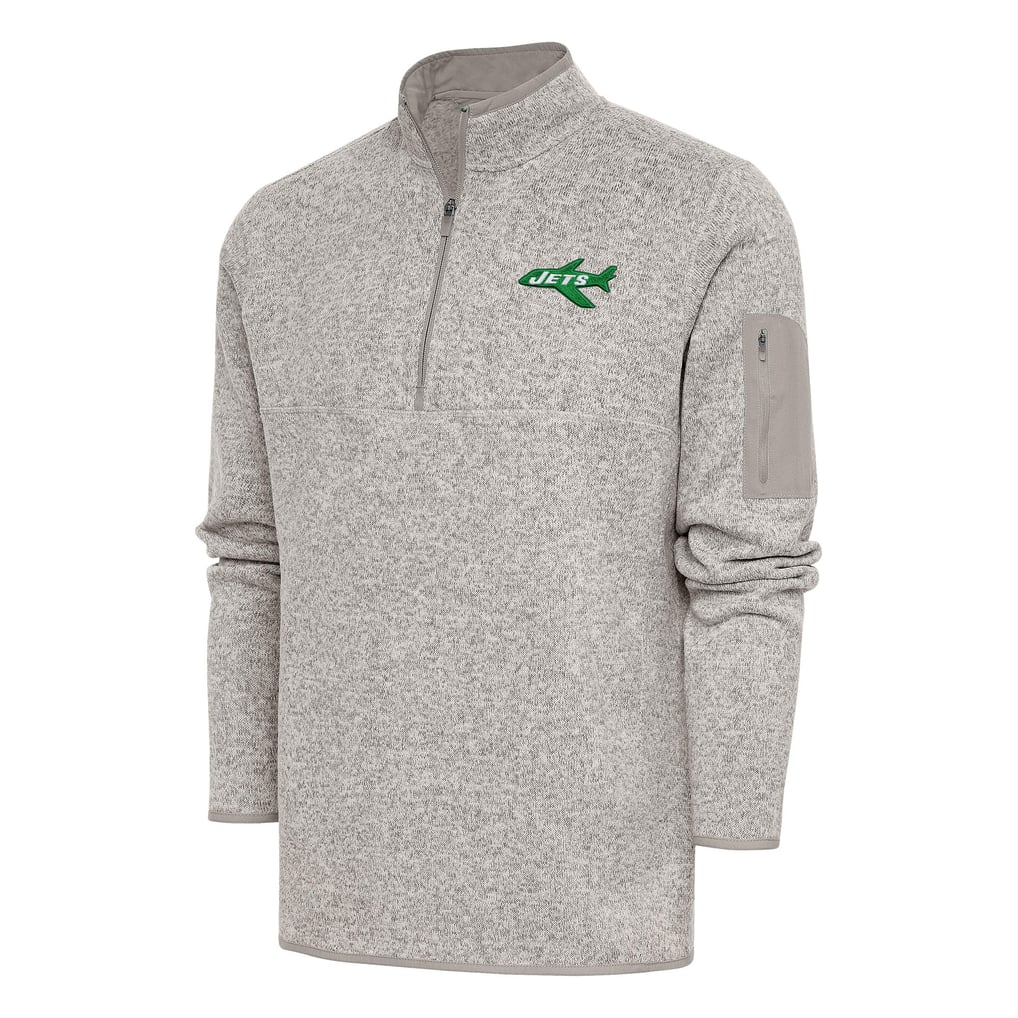 New York Jets Antigua Throwback Fortune Quarter-Zip Pullover Jacket - Oatmeal