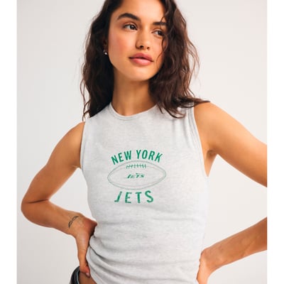 New York Jets Abercrombie & Fitch Women's Bra-Free Rib High-Neck Tank Top - Heather Gray