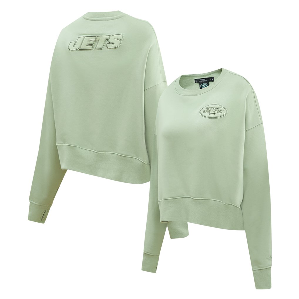  New York Jets Pro Standard Women's Oversized Cropped Neutral Pullover Sweatshirt - Light Green