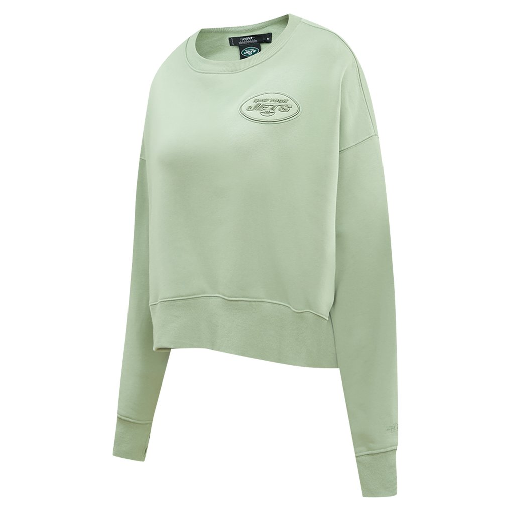 New York Jets Pro Standard Women's Oversized Cropped Neutral Pullover Sweatshirt - Light Green