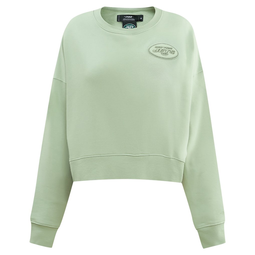  New York Jets Pro Standard Women's Oversized Cropped Neutral Pullover Sweatshirt - Light Green