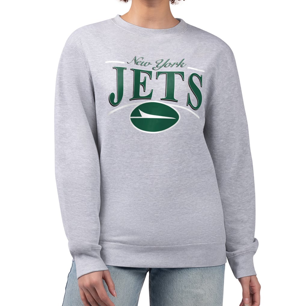 New York Jets Starter Women's Arch Stripe Fleece Pullover Sweatshirt - Gray