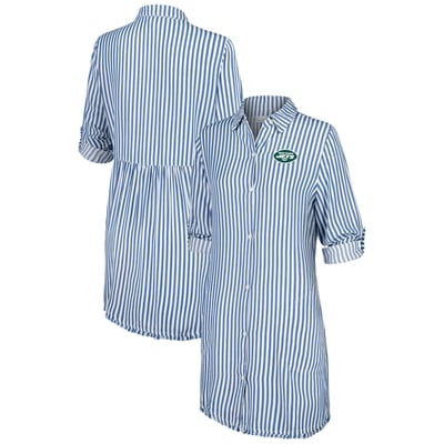 New York Jets Tommy Bahama Women's Chambray Stripe Cover-Up Shirt Dress - Blue/White