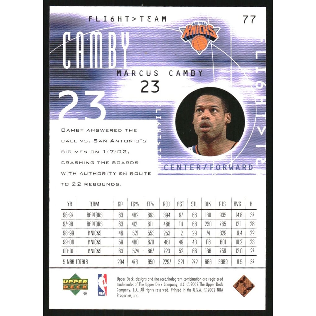 2001-02 Upper Deck Flight Team Copper #77 Marcus Camby