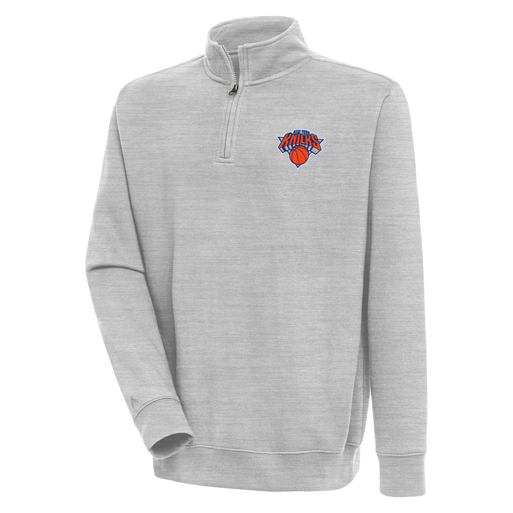  New York Knicks Antigua Victory Quarter-Zip Pullover Top - Heather Gray