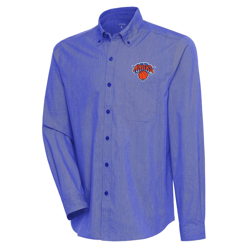  New York Knicks Antigua Compression Button-Down Shirt - Royal