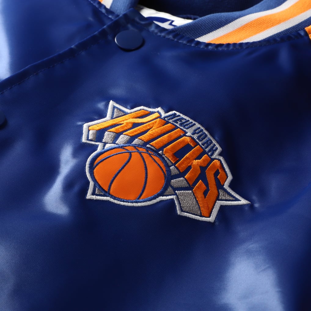  New York Knicks Starter Inductee Raglan Full-Snap Varsity Jacket - Blue/Orange