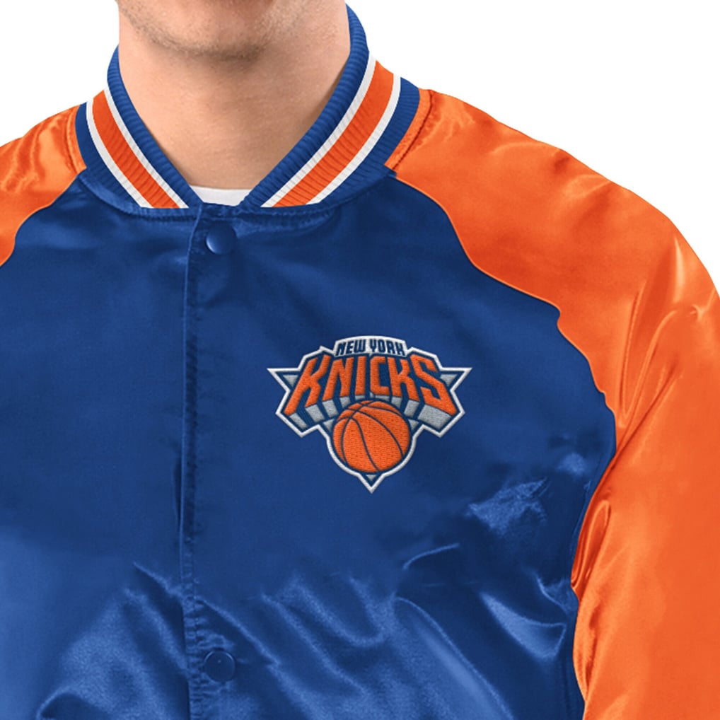  New York Knicks Starter Inductee Raglan Full-Snap Varsity Jacket - Blue/Orange