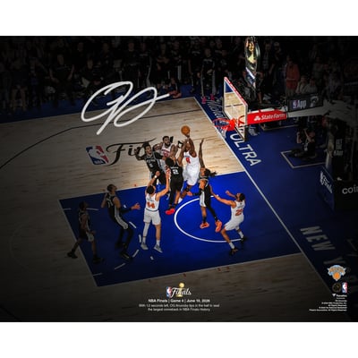OG Anunoby New York Knicks Autographed Fanatics Authentic 16" x 20" 2026 NBA Finals Game 4 Winning Tip-In Spotlight Photograph