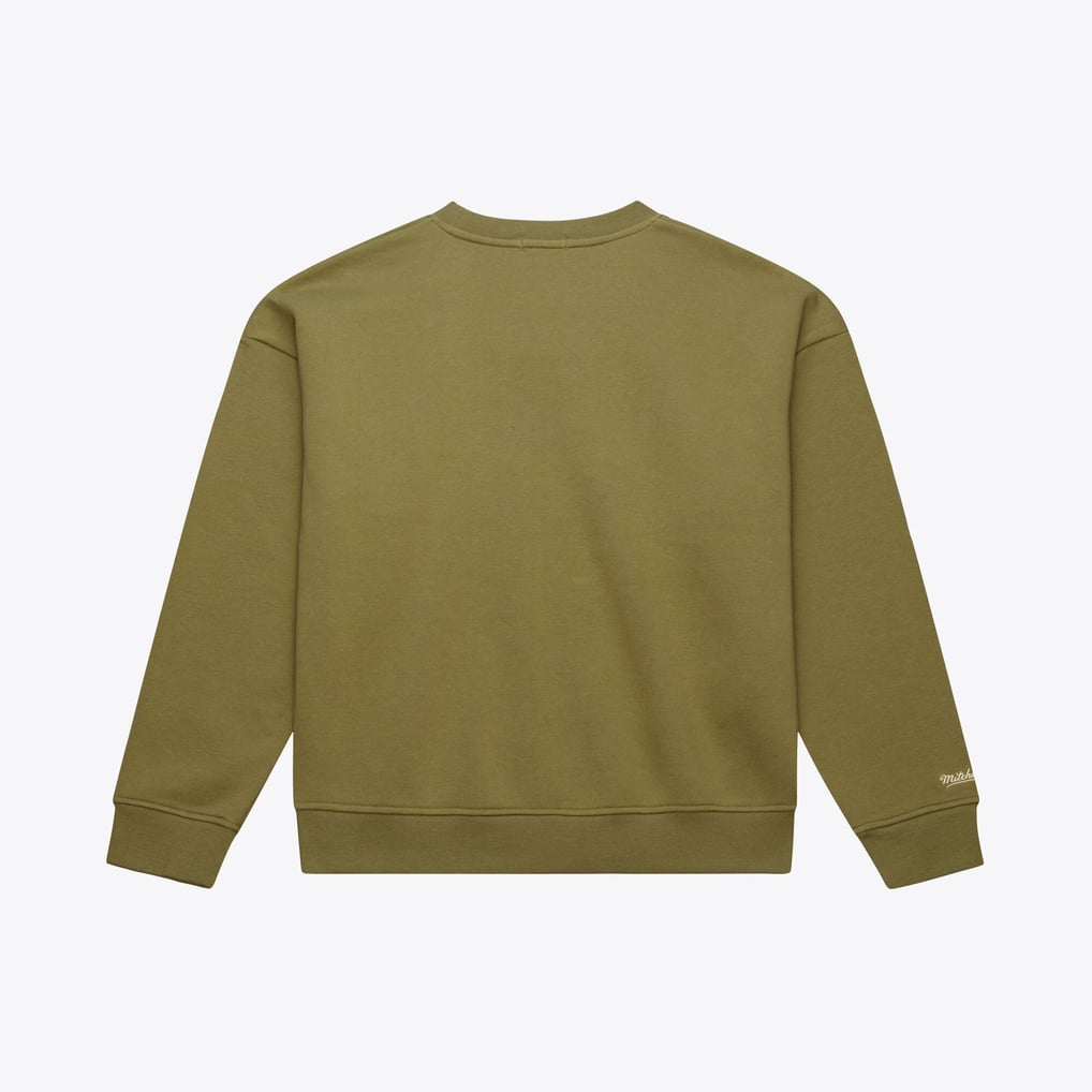  New York Knicks Mitchell & Ness Women's Lightweight Script Sweatshirt - Olive