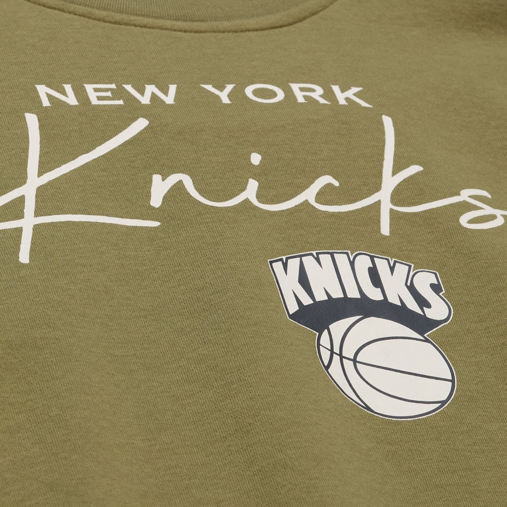 New York Knicks Mitchell & Ness Women's Lightweight Script Sweatshirt - Olive