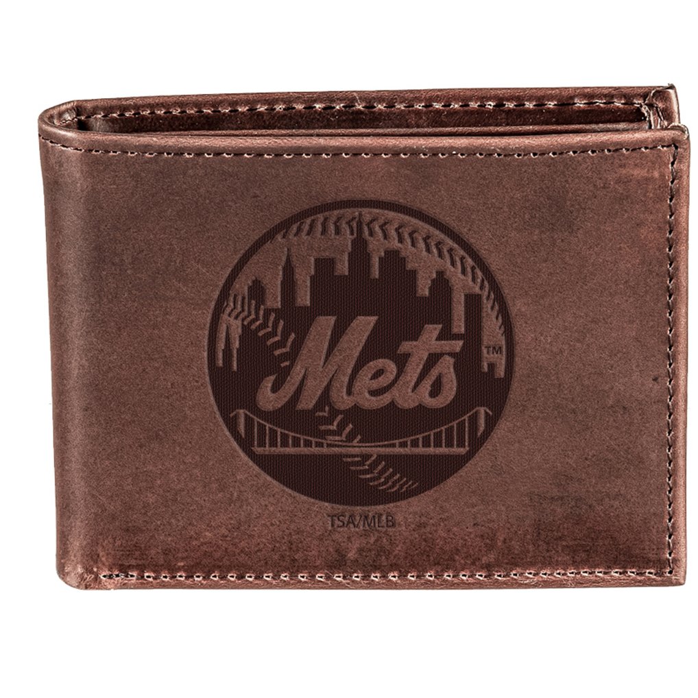 New York Mets Bi-Fold Leather Wallet - Brown