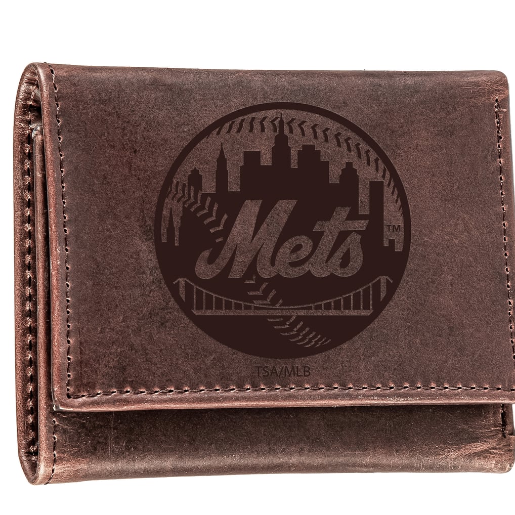 New York Mets Tri-Fold Leather Wallet - Brown