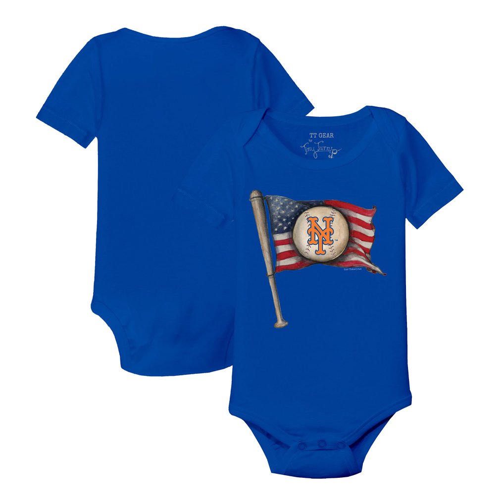 New York Mets Tiny Turnip Infant Baseball Flag Bodysuit - Royal