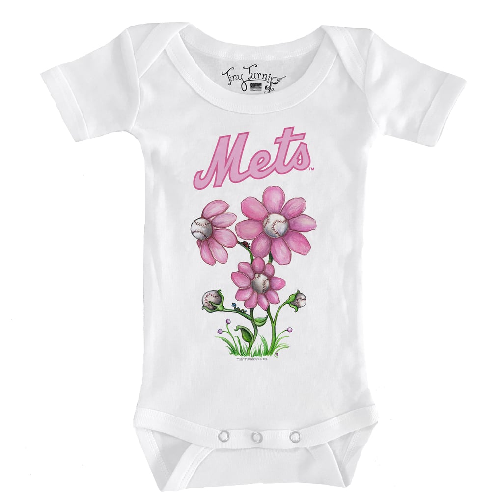 New York Mets Tiny Turnip Infant Blooming Baseballs Bodysuit - White