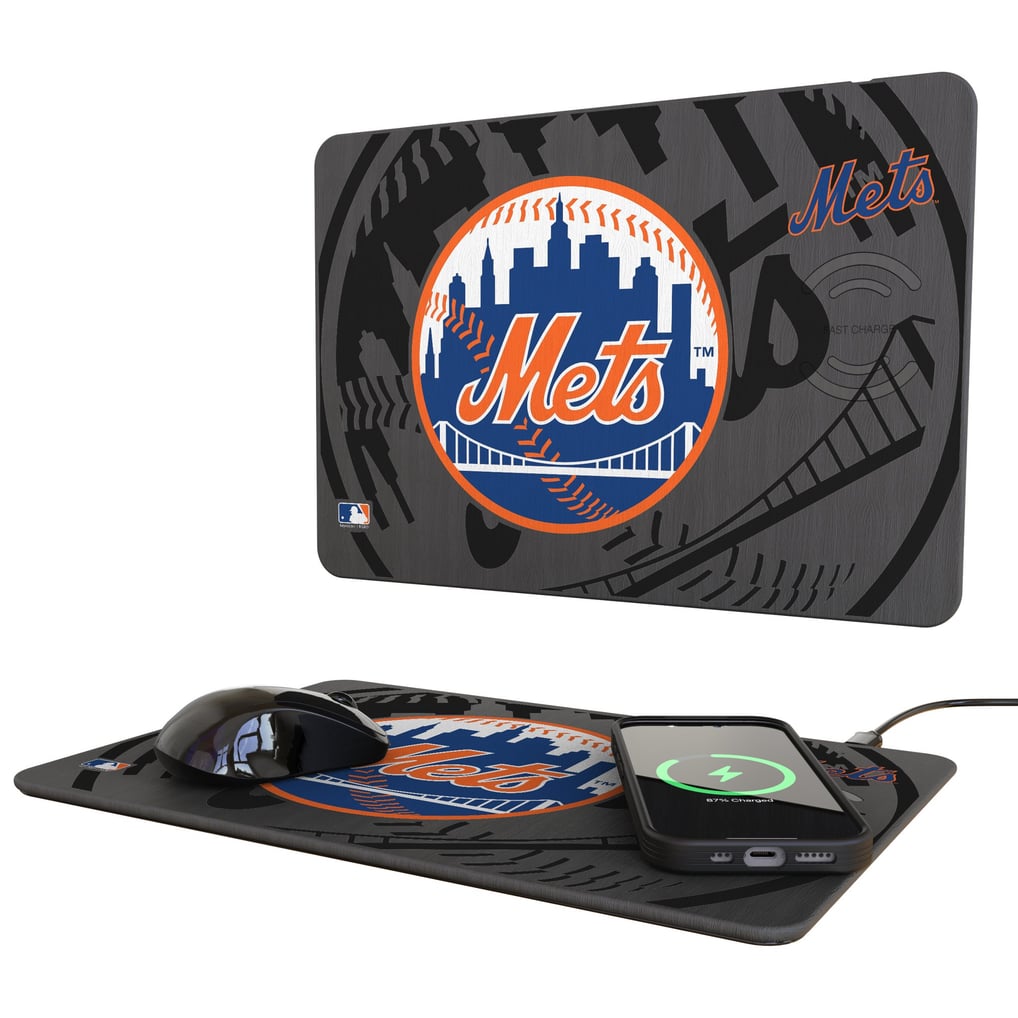 New York Mets Keyscaper 15W Fast Wireless Charger and Mouse Pad